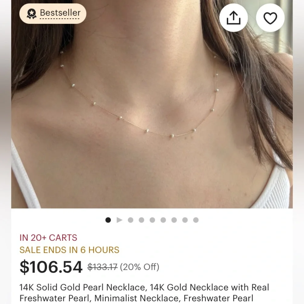 14k Solid Gold Freshwater Pearl Necklace - Picture 1 of 4
